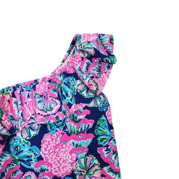 Lilly Pulitzer Girls One Piece Swimsuit Size 12 Zita Oyster Bay Navy Multi - Picture 2 of 7